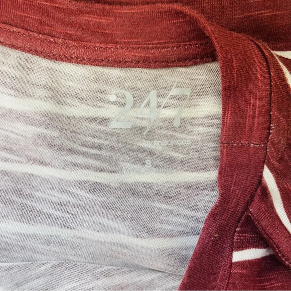 Maurices 24/7 Flawless Rust Red & White Striped Boyfriend Crop Tee Small Women’s - Picture 9 of 11